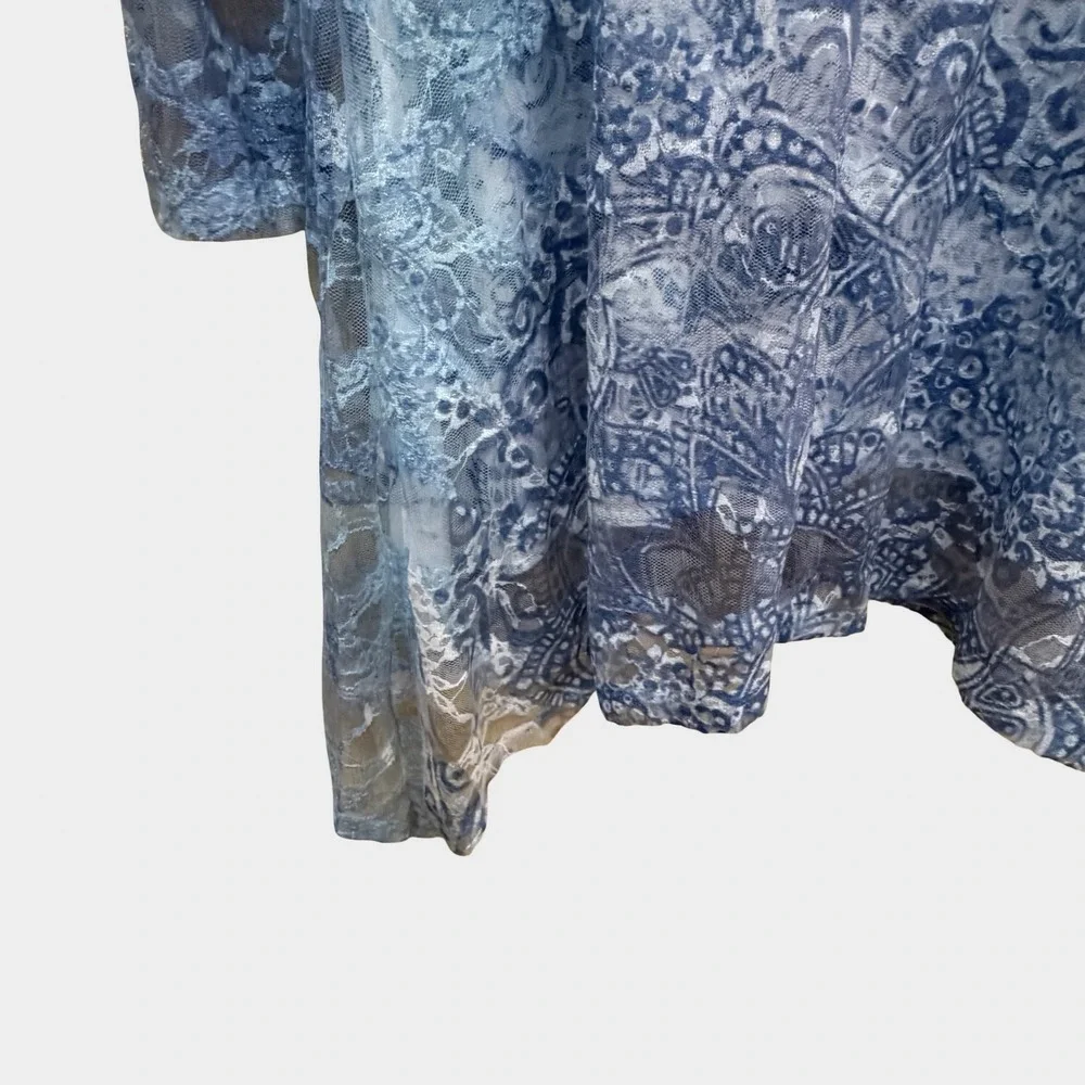Cal Style Blue Mesh Mandala Embellished Tunic Top Medium Mermaid Fairy Boho - Picture 7 of 10